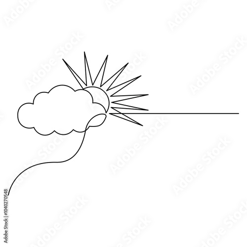 Cloud  single line art, continuous one line drawing of  Isolated outline vector icon