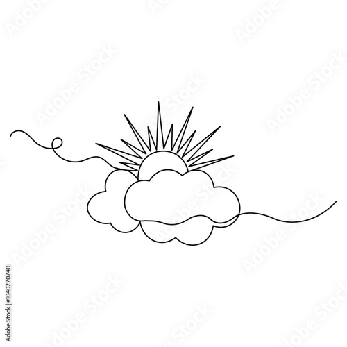 Cloud  single line art, continuous one line drawing of  Isolated outline vector icon