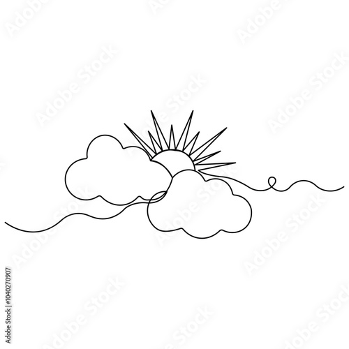 Cloud  single line art, continuous one line drawing of  Isolated outline vector icon