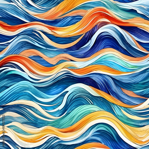 Watercolor seamless pattern of sea waves rolling in a beautiful spiral pattern.