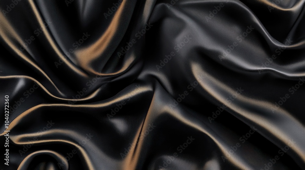 Obraz premium Close-Up of Smooth Black Gold and Bronze Silk Fabric with Luxurious Folds – Elegant Metallic Satin Texture for Refined Fashion and High-End Decor Concepts
