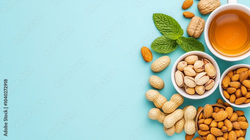 Arrangement of Moroccan nuts and tea
Arrangement of Moroccan nuts and tea