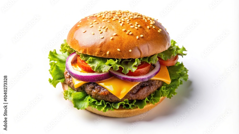 Aerial view of a delicious burger on white background Aerial view of a delicious burger on white background