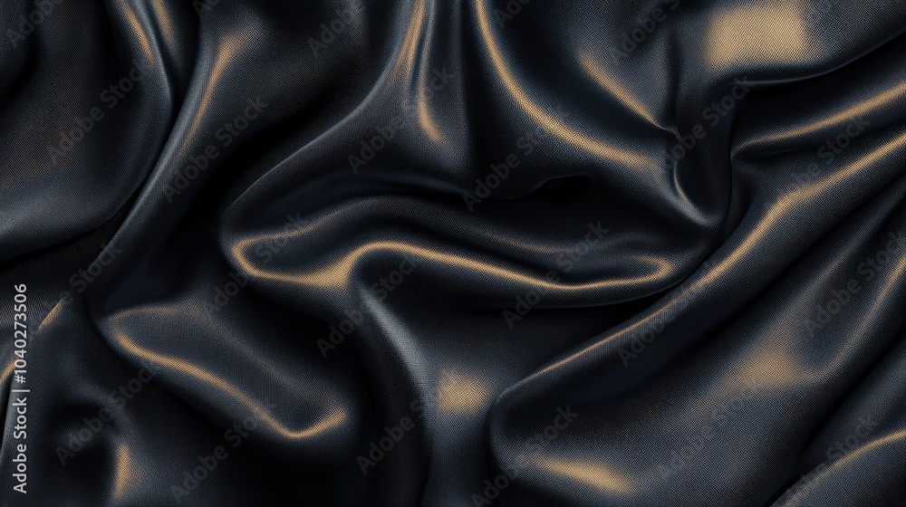 Fototapeta premium Close-Up of Smooth Black Gold and Bronze Silk Fabric with Luxurious Folds – Elegant Metallic Satin Texture for Refined Fashion and High-End Decor Concepts
