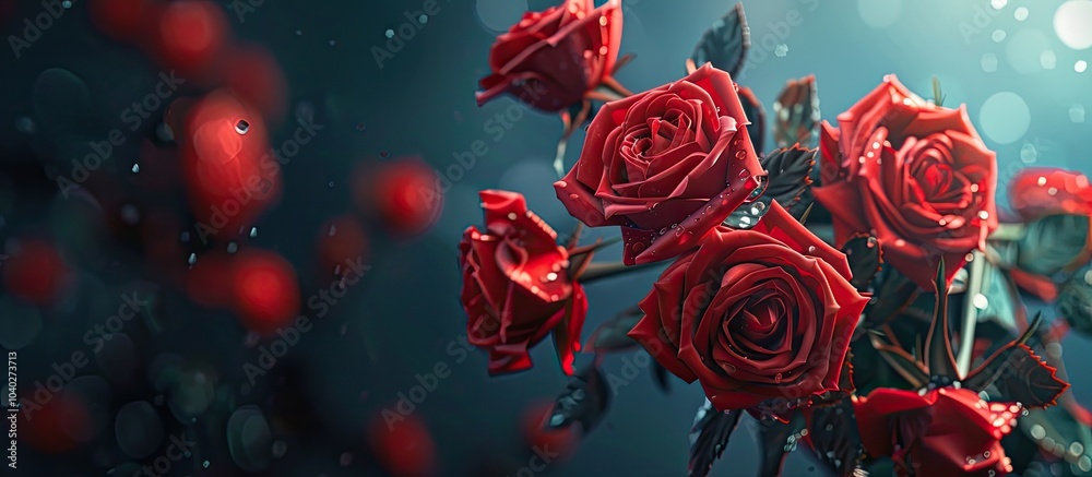 A detailed image of a striking bouquet of red roses highlighting their vivid hue and intricate petals with copy space image