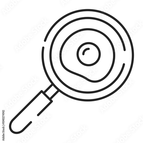 Fried egg in a pan vector isolated. Line icon of a breakfast being cooked. Symbol of frying pan. Healthy meal. Kitchen utensil.