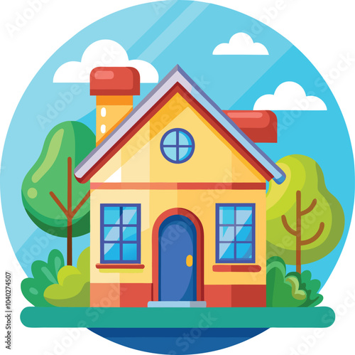 house in the garden vector illustration.