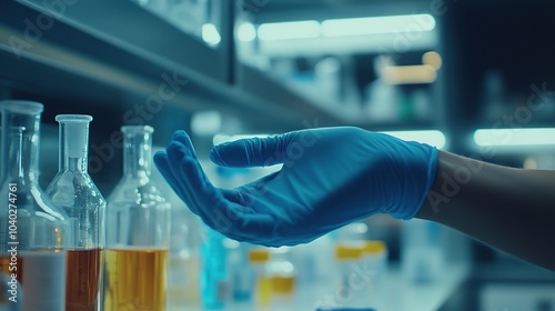 Close-Up of Gloved Hand Working in a High-Tech Laboratory