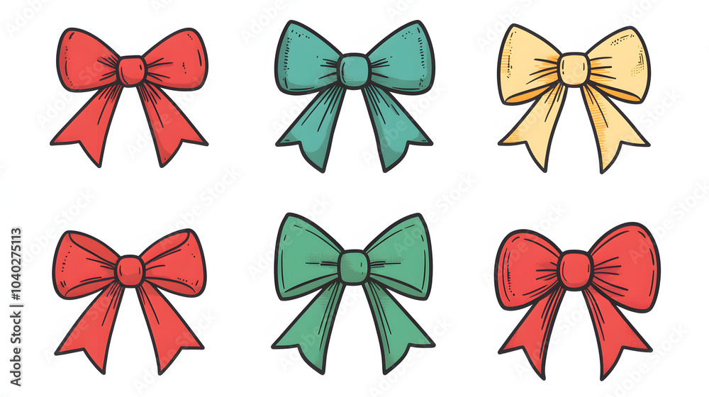 Set of Christmas bow isolated on white background, watercolor drawing, illustration for gits ands festive Set of Christmas bow isolated on white background, watercolor drawing, illustration for gits ands festive