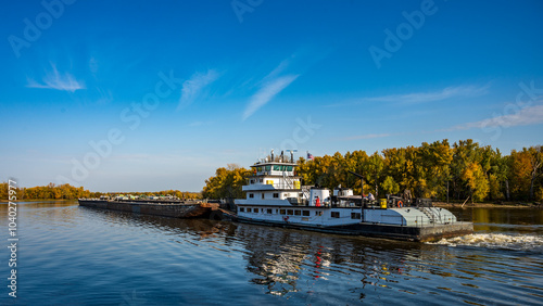 Barge Traveling Up the Mississippi River at Red Wing, Minnesota
