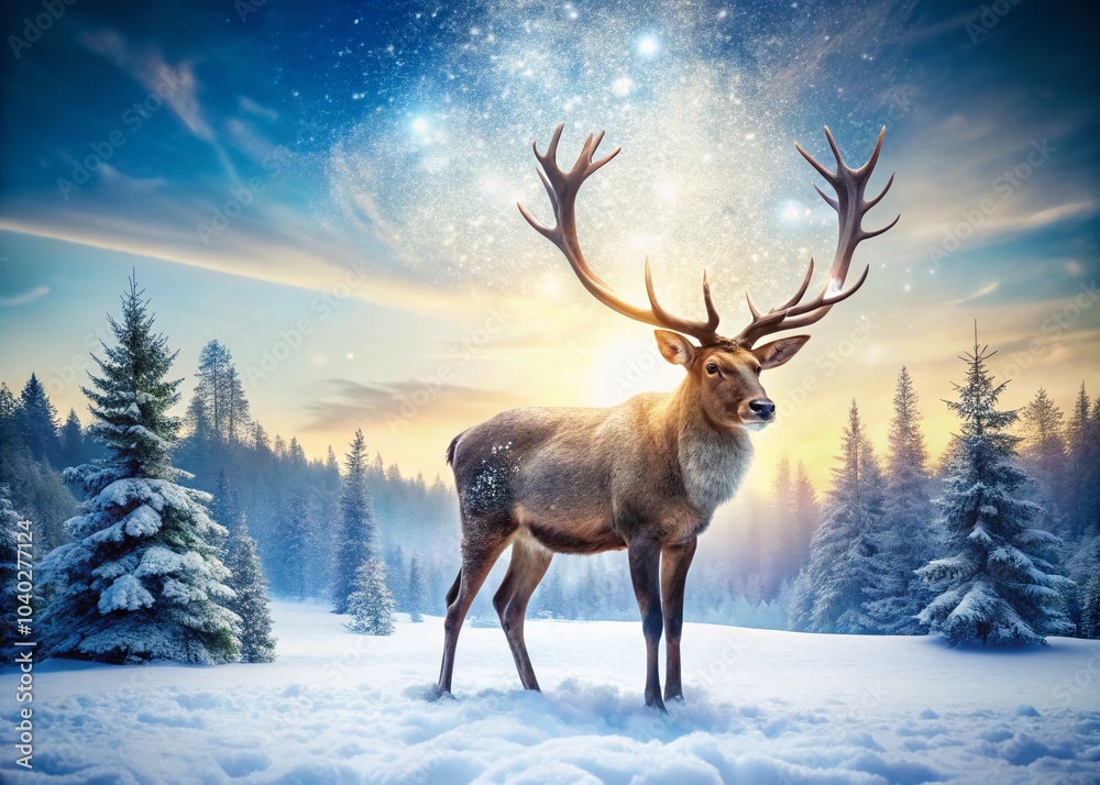 Stunning Double Exposure Portrait of a Majestic Reindeer in a Winter Wonderland Stunning Double Exposure Portrait of a Majestic Reindeer in a Winter Wonderland