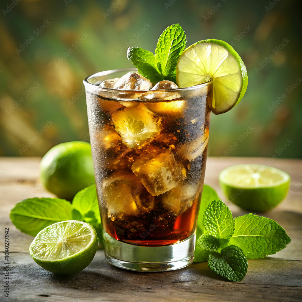 fresh cola drink with green lime