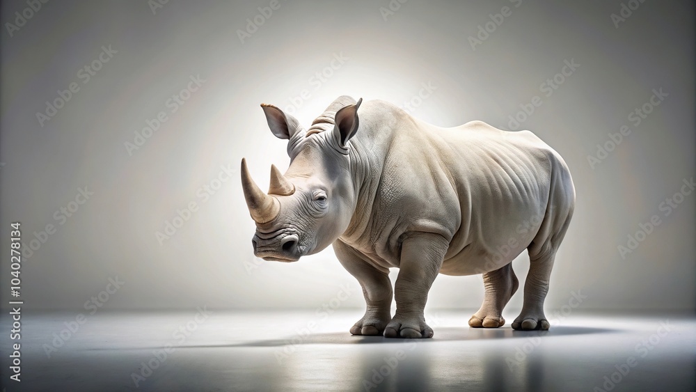 Fototapeta premium aerial view of a rhinoceros on a white background in a studio setting with bright lighting