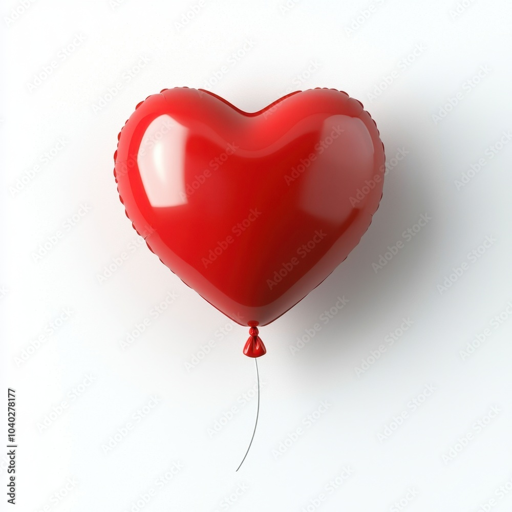 Heartshaped red balloon with a glossy finish, floating against a white background Heartshaped red balloon with a glossy finish, floating against a white background