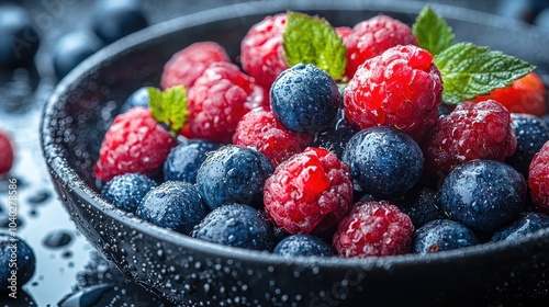 Fresh and juicy berries a colorful delight of raspberries and blueberries