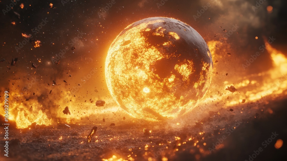 View of the end of the world with a sun fireball crashing into the earth destroyed city background wallpaper AI generated image View of the end of the world with a sun fireball crashing into the earth destroyed city background wallpaper AI generated image