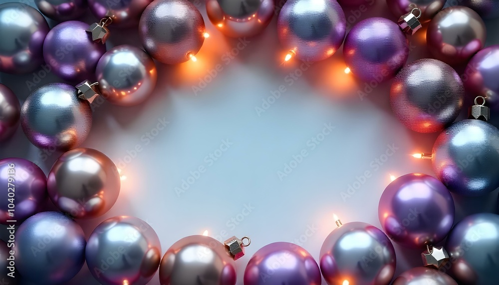 Colorful circle  christmas  frame with balls and fir branches. AI generated