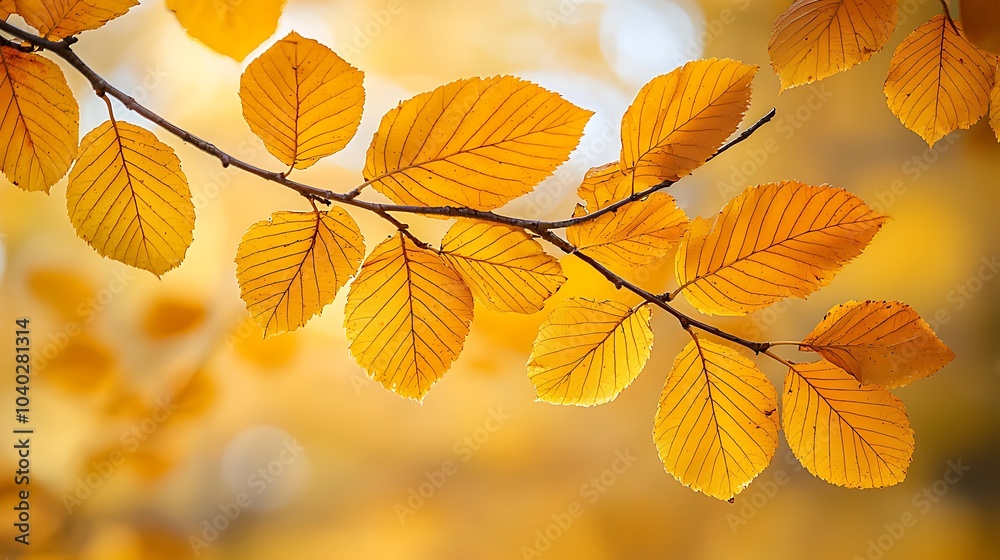 Golden Autumn Leaves on Tree Branches Close-Up Golden Autumn Leaves on Tree Branches Close-Up