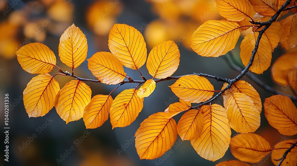 Golden Autumn Leaves on Tree Branches Close Up Golden Autumn Leaves on Tree Branches Close Up