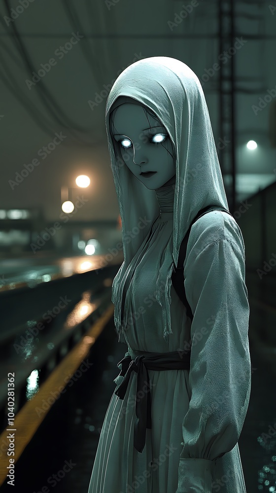 Mysterious figure in urban nightscape