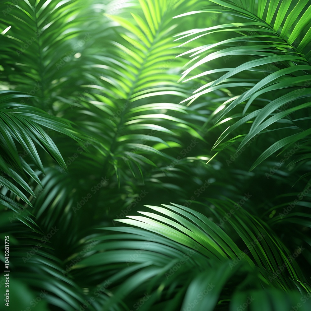 Lush green palm leaves create a vibrant, tropical atmosphere. Lush green palm leaves create a vibrant, tropical atmosphere.