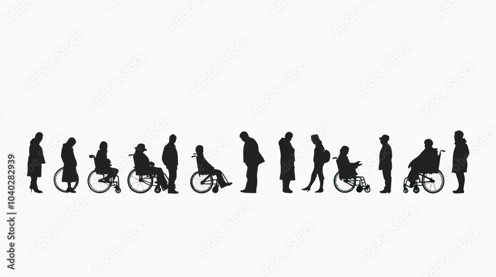 Obraz premium Silhouettes people in wheelchair on white background, injury recovery, recovery