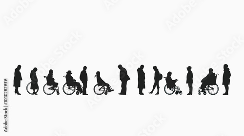  Silhouettes people in wheelchair on white background, injury recovery, recovery