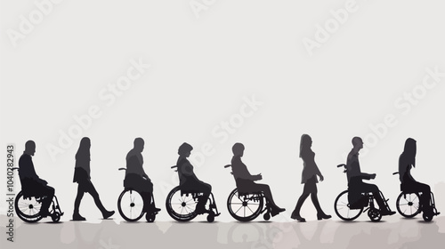  Silhouettes people in wheelchair on white background, injury recovery, recovery