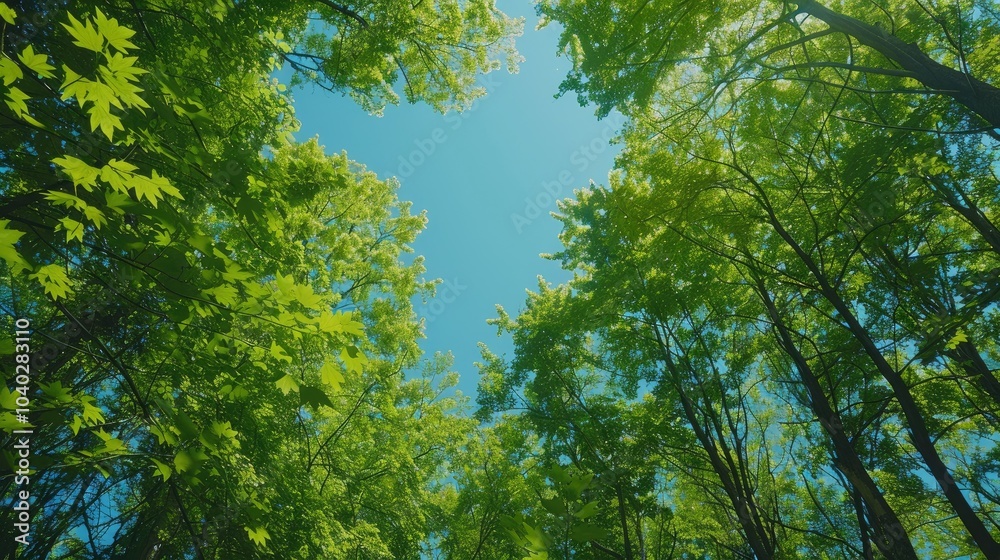 Lush green forest canopy under a clear blue sky Lush green forest canopy under a clear blue sky