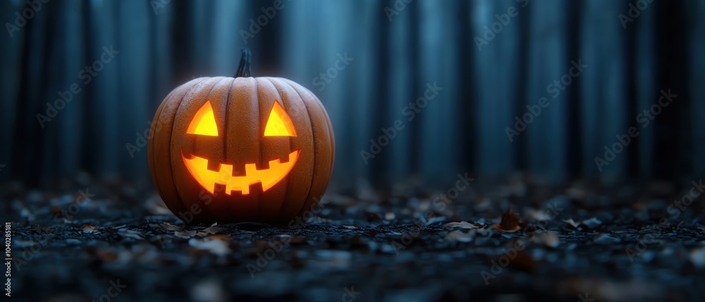 Floating Boo text with glowing pumpkins, creepy haunted house Floating Boo text with glowing pumpkins, creepy haunted house