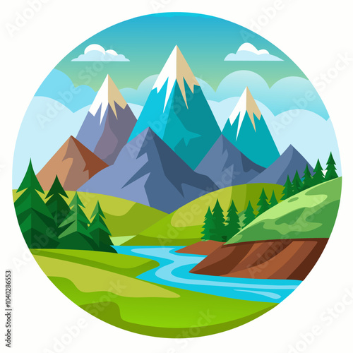 Landscape with mountains silhouette vector illustration on white background