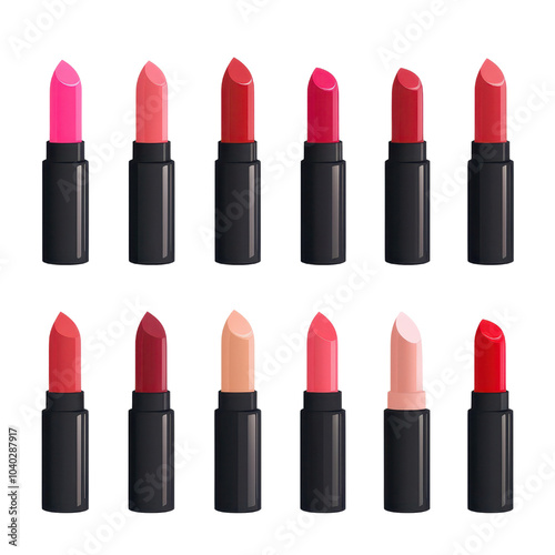 Collection of assorted lipsticks on white isolated background. transparent background.