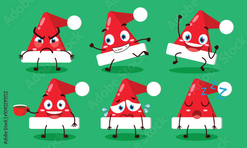 funny Santa Claus hat cartoon character with various pose activity design illustration