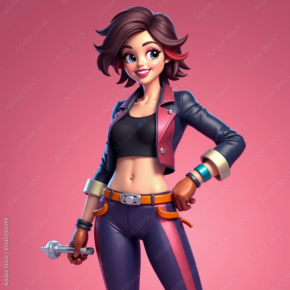 Confident young woman mechanic holding a wrench, wearing a leather jacket and gloves. She smiles proudly, representing empowerment in a traditionally male-dominated field.
Confident young woman mechanic holding a wrench, wearing a leather jacket and gloves. She smiles proudly, representing empowerment in a traditionally male-dominated field.