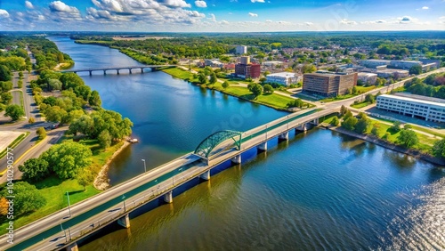 Aerial view of bridge over Fox River in Green Bay, Wisconsin photo
