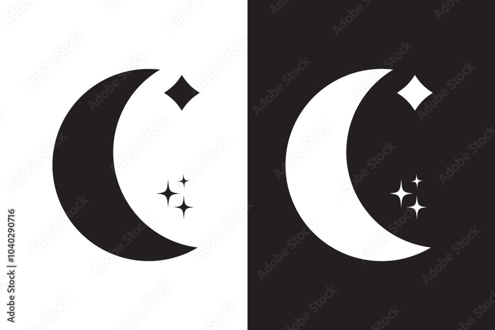 Moon and stars icon isolated. Flat design. Moon and star Icon isolated on white Background. Night symbol for your web site design, logo. Flat design. filled black symbol. Vector EPS 10. Moon and stars icon isolated. Flat design. Moon and star Icon isolated on white Background. Night symbol for your web site design, logo. Flat design. filled black symbol. Vector EPS 10.