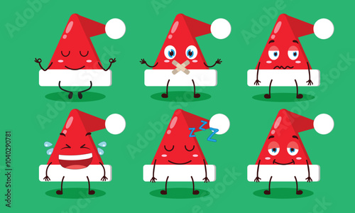 funny Santa Claus hat cartoon with various expressions design illustration