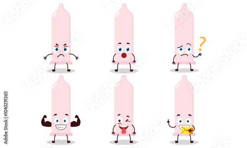 funny condom cartoon with different expressions character design illustration