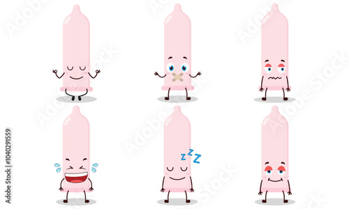 funny condom cartoon with various expressions design illustration