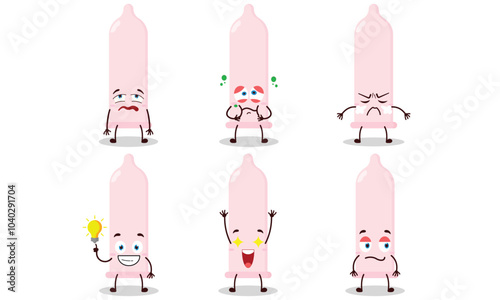 funny condom cartoon with different expressions design illustration