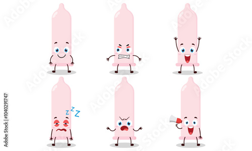 funny condom cartoon with many expressions design illustration