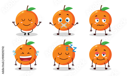 funny orange cartoon with various expressions design illustration
