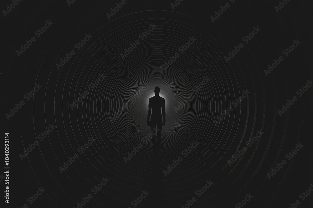 custom made wallpaper toronto digitalSilhouette of a person walking towards a bright light at the end of a tunnel.