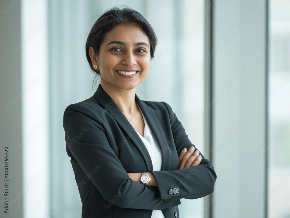 Confident indian businesswoman smiling with folded arms Confident indian businesswoman smiling with folded arms