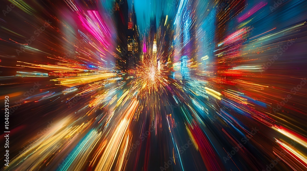Obraz premium Abstract Cityscape with Light Trails and Vibrant Colors