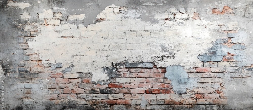 Fototapeta premium Weathered brick wall with peeling paint.