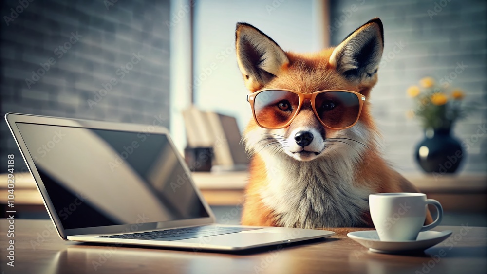 Stylish Fox in Sunglasses at Office Desk - Trendy Animal Fashion Photography Stylish Fox in Sunglasses at Office Desk - Trendy Animal Fashion Photography