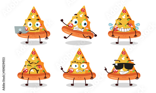 funny slice of pizza cartoon character with many pose activity design illustration