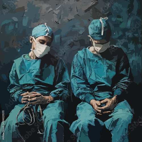 Two exhausted and desperate surgeons after a successful surgery, Health Care Costs, Health care