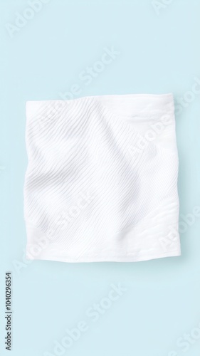 White textured cloth on a soft blue background for design and decoration.